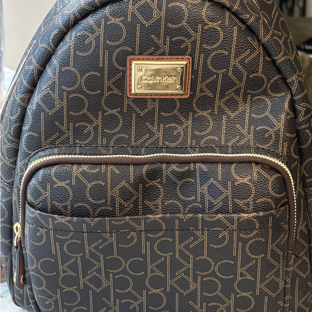 Calvin Klein Logo Mini Backpack – Brown/Gold – Adjustable Straps